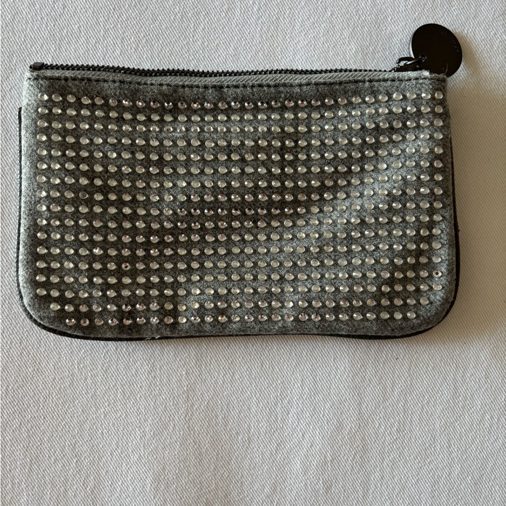 Deux Lux Gray flannel Pouch with Swarovski crystals